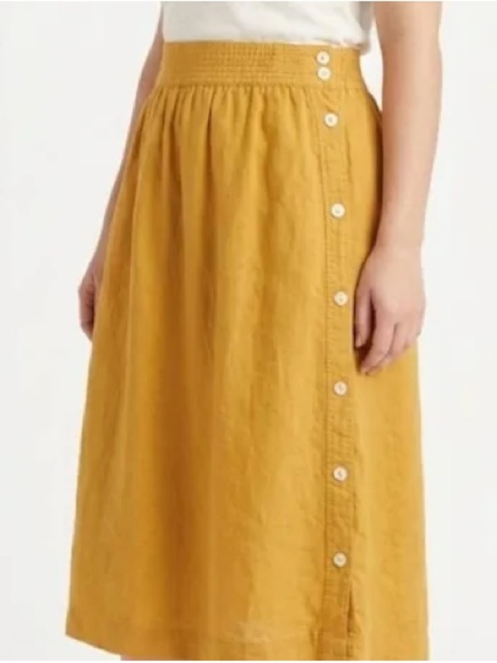 Madewell Mustard Button-Side Midi Skirt